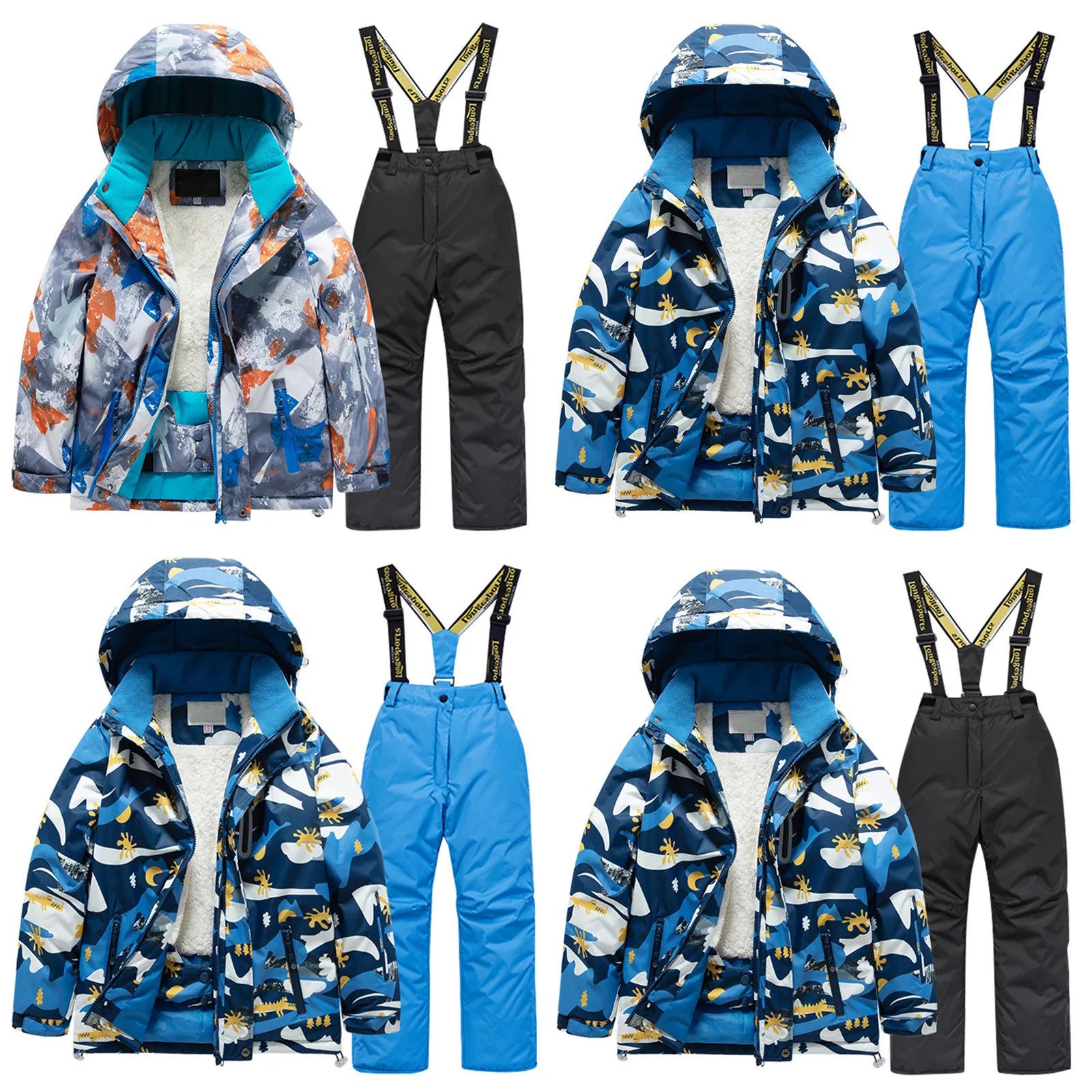 Kids Fleece Lined Ski Jacket & Pants Set Winter Windproof Coats Girls Handsome Boys