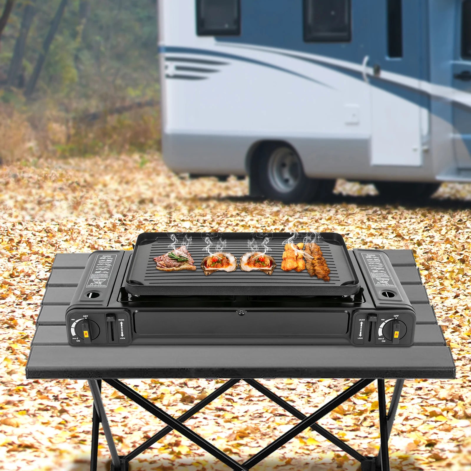 Double Head Barbecue Gas stove with Baking Tray  Home Application Home Outdoor
